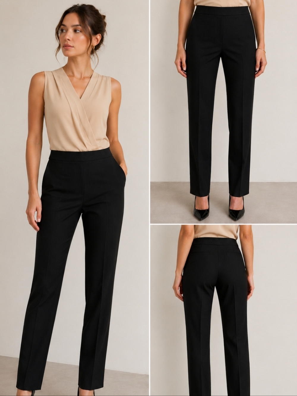 Rena Lange Black Wool Blend Tailored Pants Size 4 (EU 34) Slim Straight Luxury